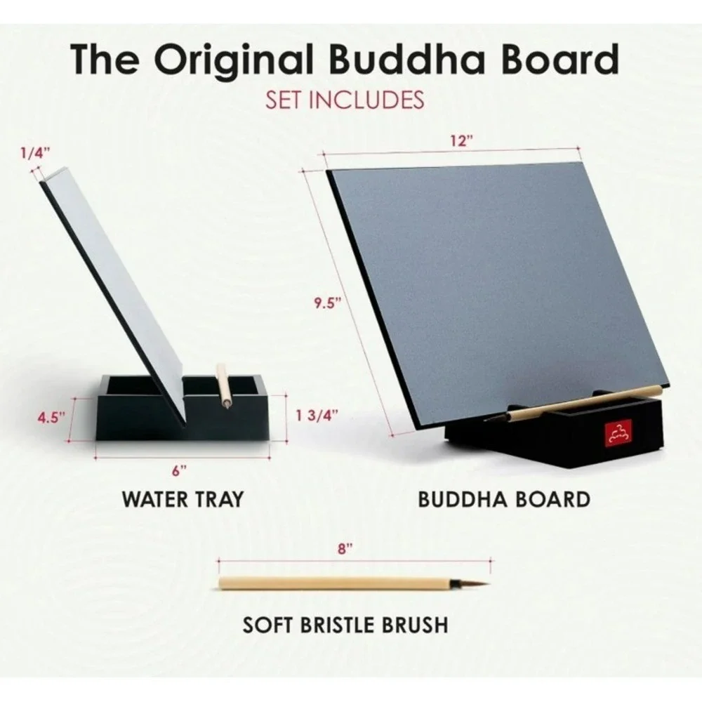 NEW The Original BUDDHA BOARD Art Set Water Painting Bamboo Brush Stand Let Go